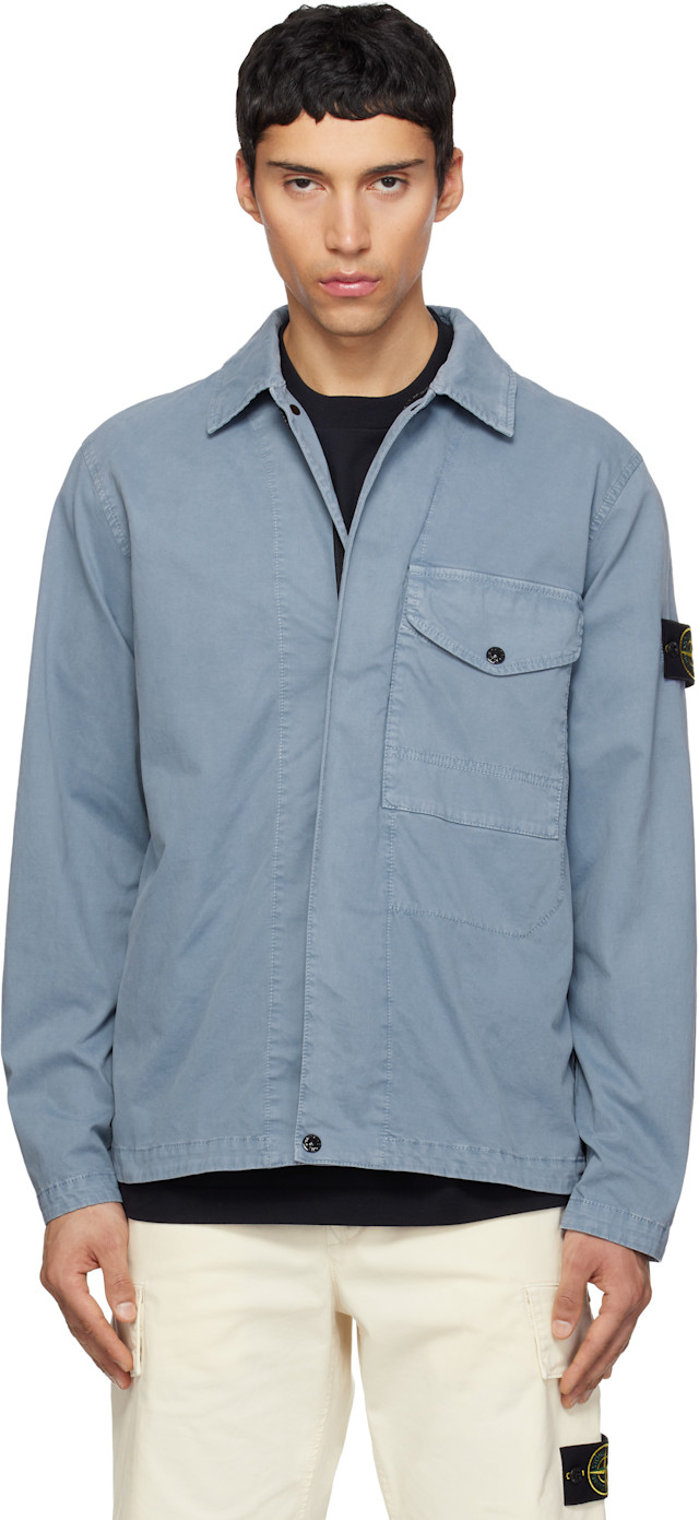 Stone  ジャケット Stone Island: ブルー 1200001 Organic Cotton Stretch 'Old' Effect
