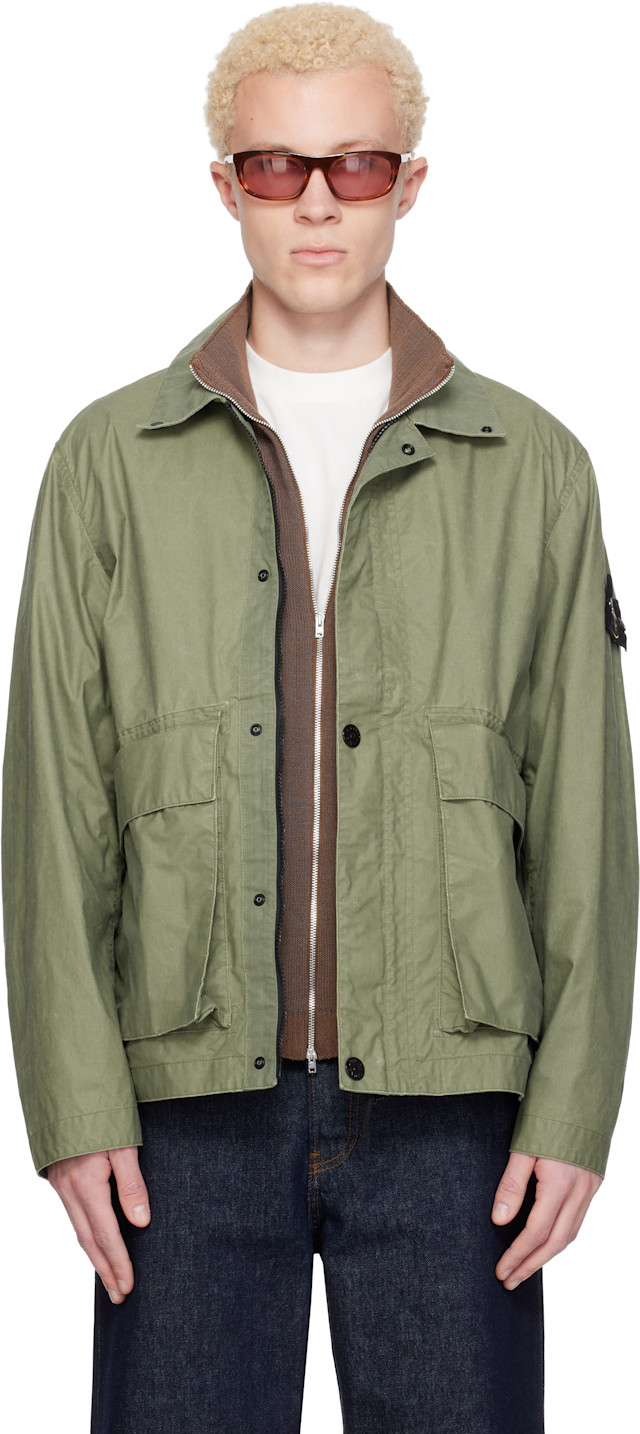 Stone Island: カーキ 4100054 Waxed Pigment Cotton Tela ジャケット
