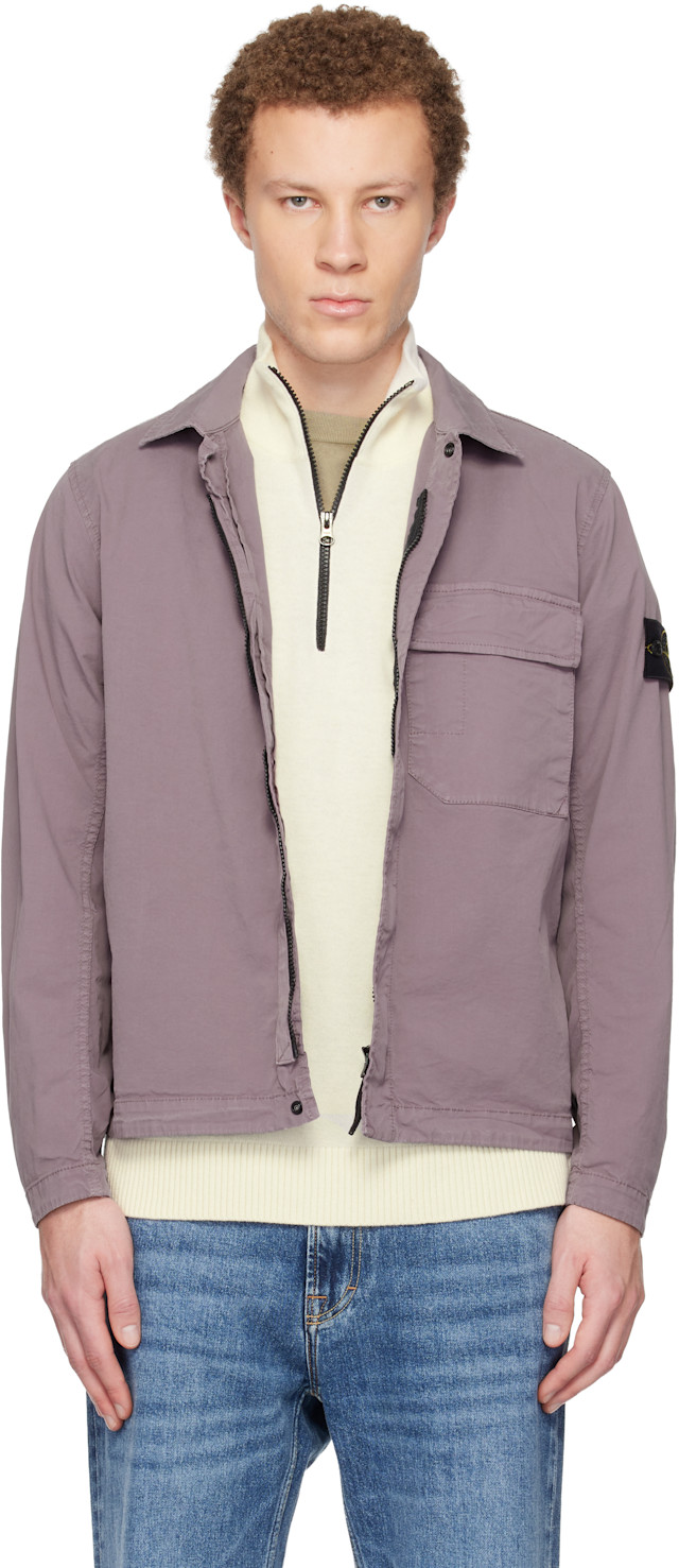 STONE コットンツイルストレッチTCオーバーシャツ Stone Island: パープル 1200013 ストレッチ オーガニックコットン