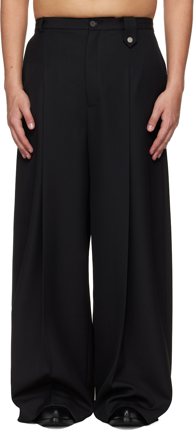 EGONlab: Black Fluid Tailored Wide Leg Trousers | SSENSE