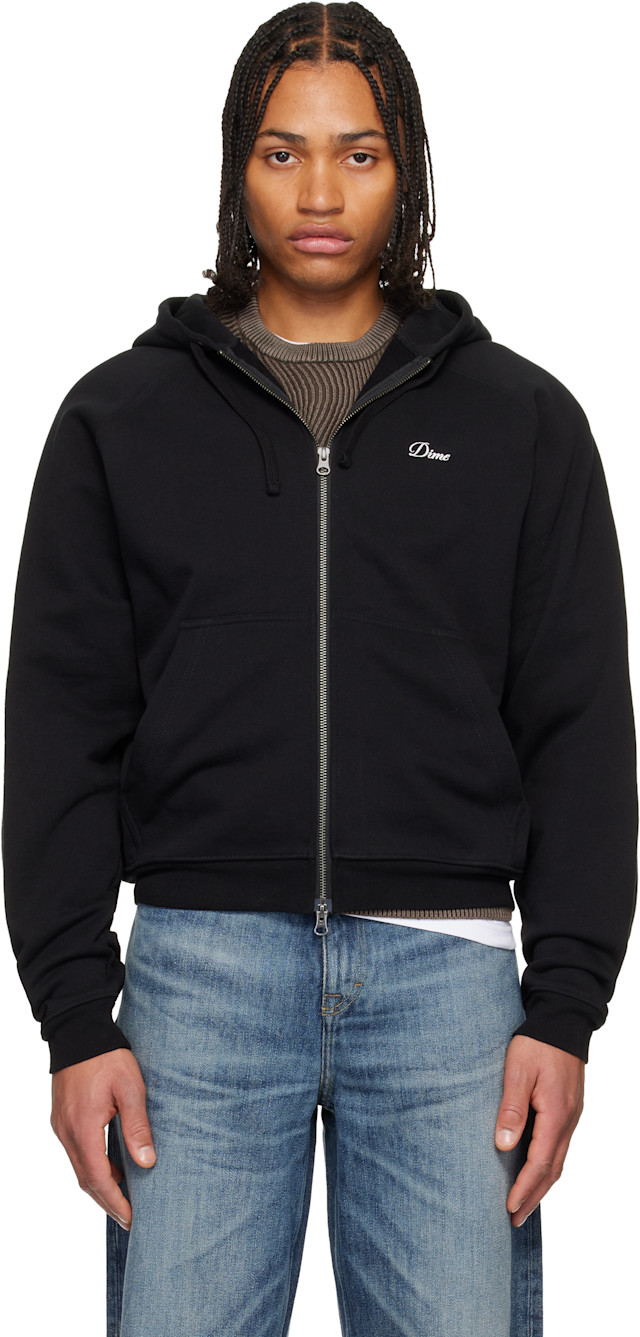Dime: Black Cursive Small Logo Zip Hoodie | SSENSE Canada