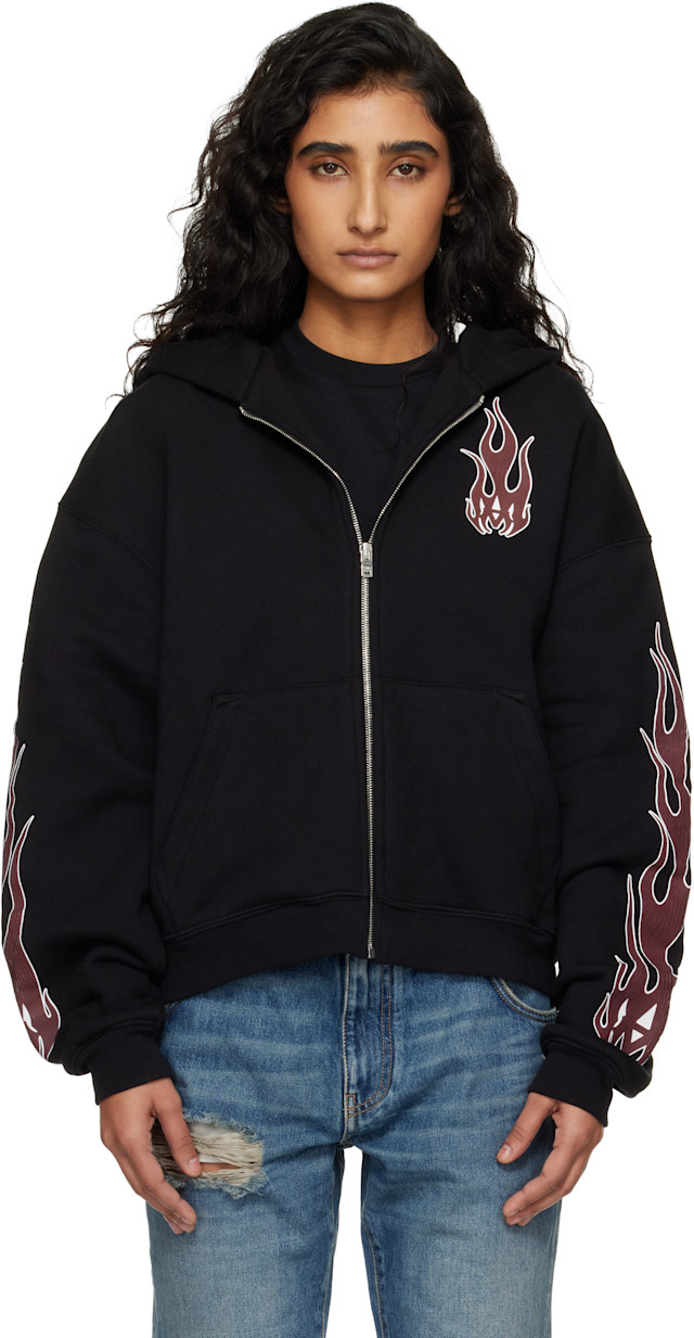 amiri フーディー AMIRI: Black Flames Zip Hoodie | SSENSE