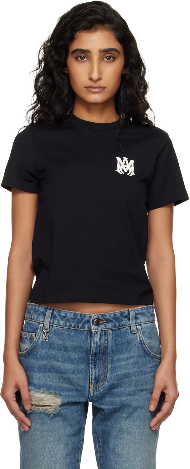 トップス ANDMARY Ami shirring logo tops black ANDMARY】Ami shirring logo tops
