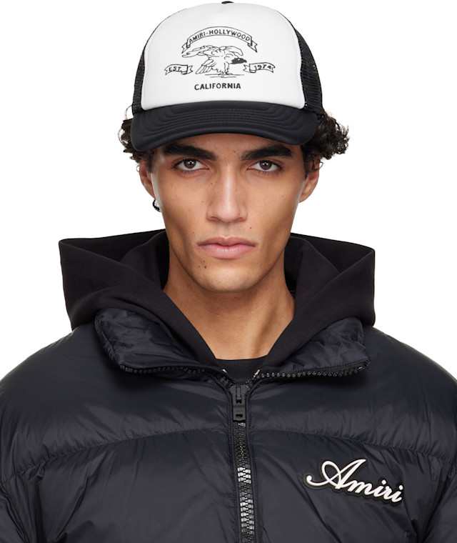 AMIRIキャプラメ AMIRI: Black & White 'AMIRI' Eagle Trucker Cap | SSENSE