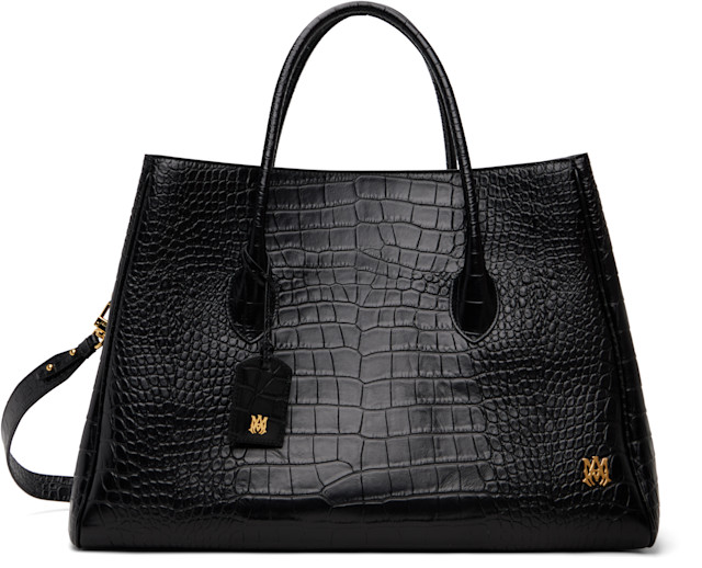 AMIRI バック　ブラック AMIRI: Black Embossed Croc Honey 50 Tote | SSENSE