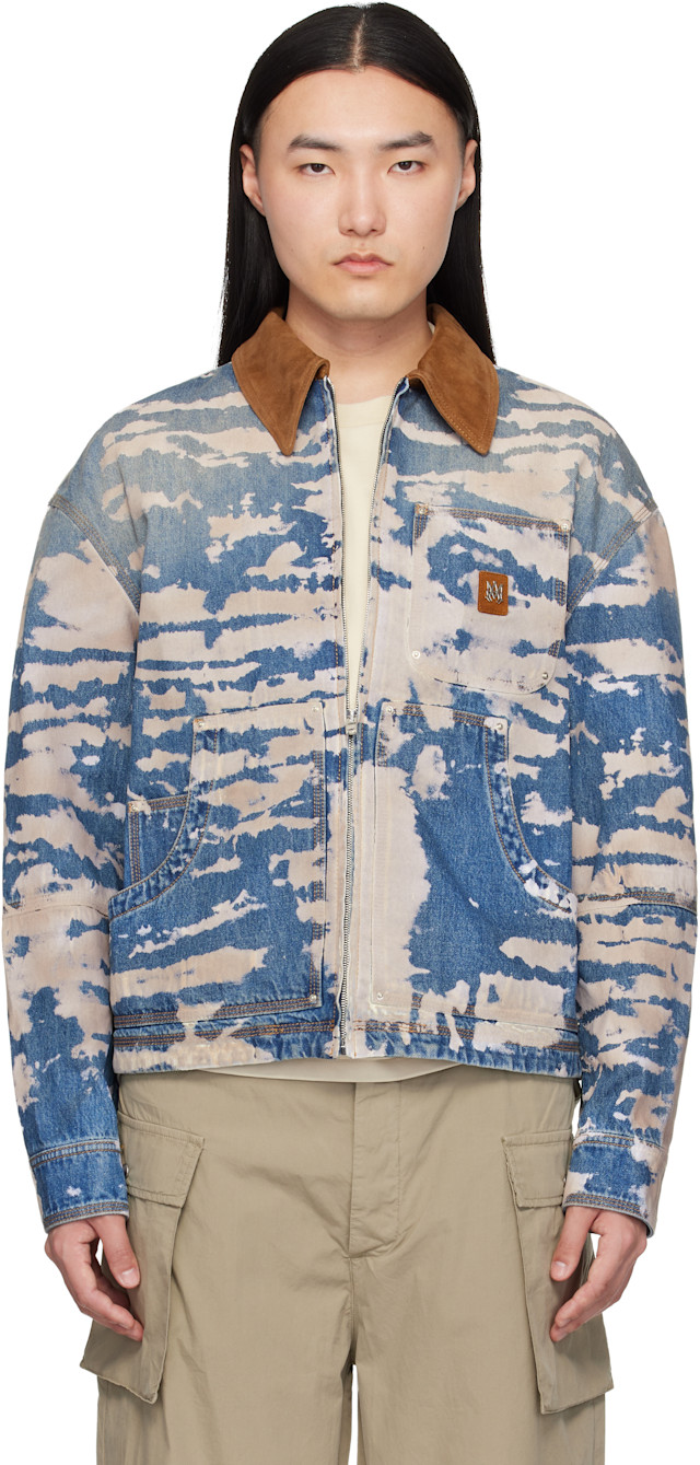 AMIRI: ブルー＆オフホワイト Bleached Work デニムジャケット