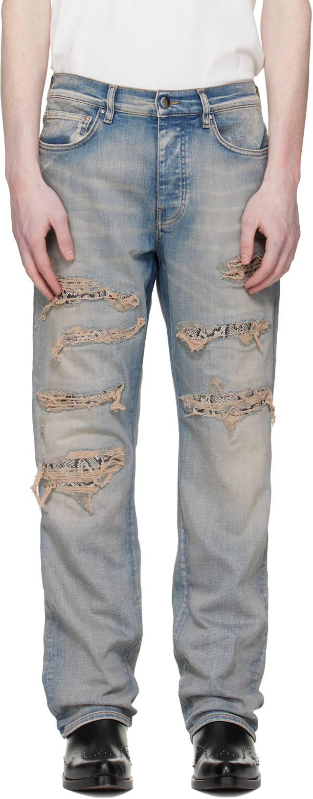AMIRI: Blue Snake Stud Slim Jeans | SSENSE