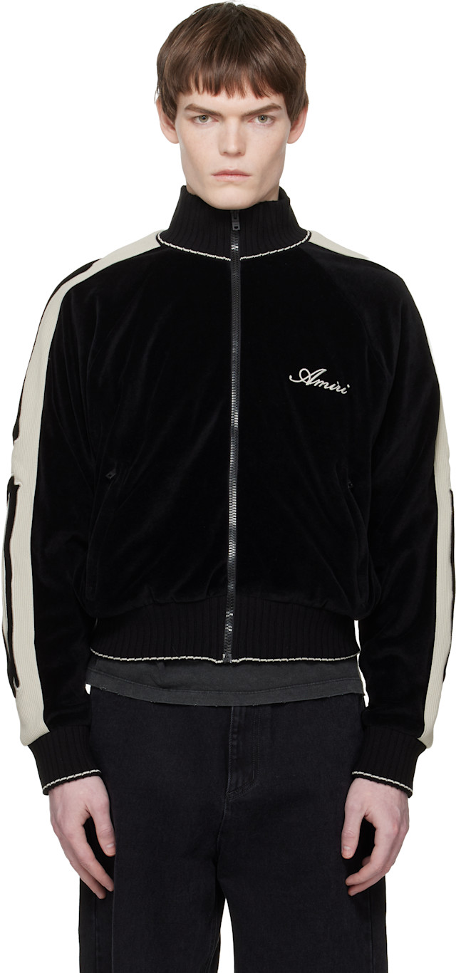 AMIRI クラッシュベロア トラックジャケット　ブラック　L AMIRI: ブラック Bones トラックジャケット | SSENSE 日本