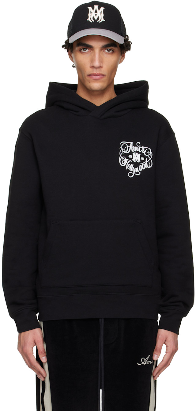 AMIRI: Black Varsity 'Hollywood' Hoodie | SSENSE