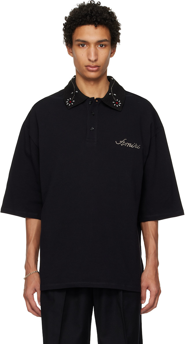 AMIRI: ブラック Stud Collar オーバーサイズ ポロシャツ | SSENSE 日本