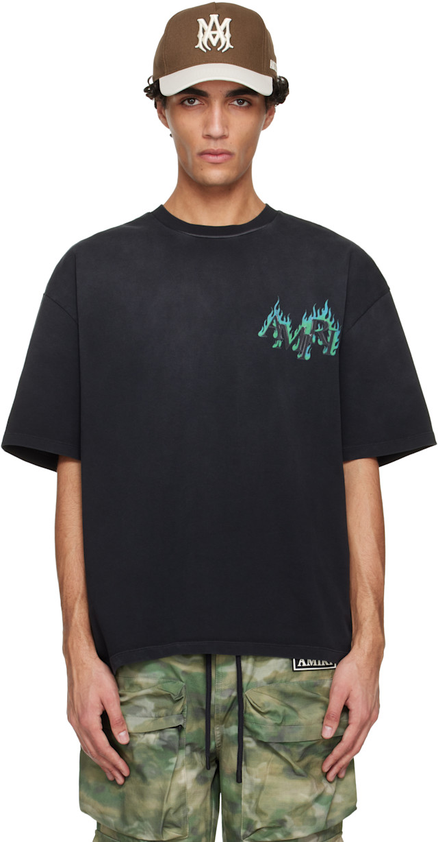 AMIRI: Black 'AMIRI' Flames Oversized T-shirt | SSENSE