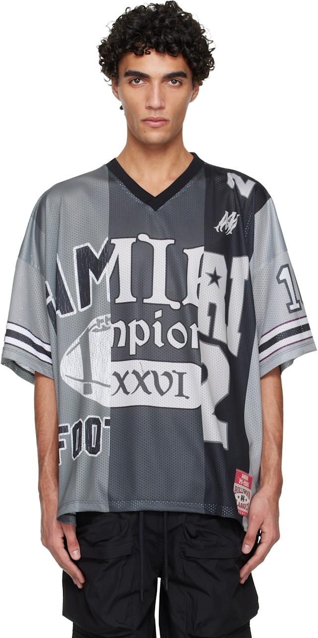 AMIRI: Gray Spliced Oversized Mesh T-shirt | SSENSE