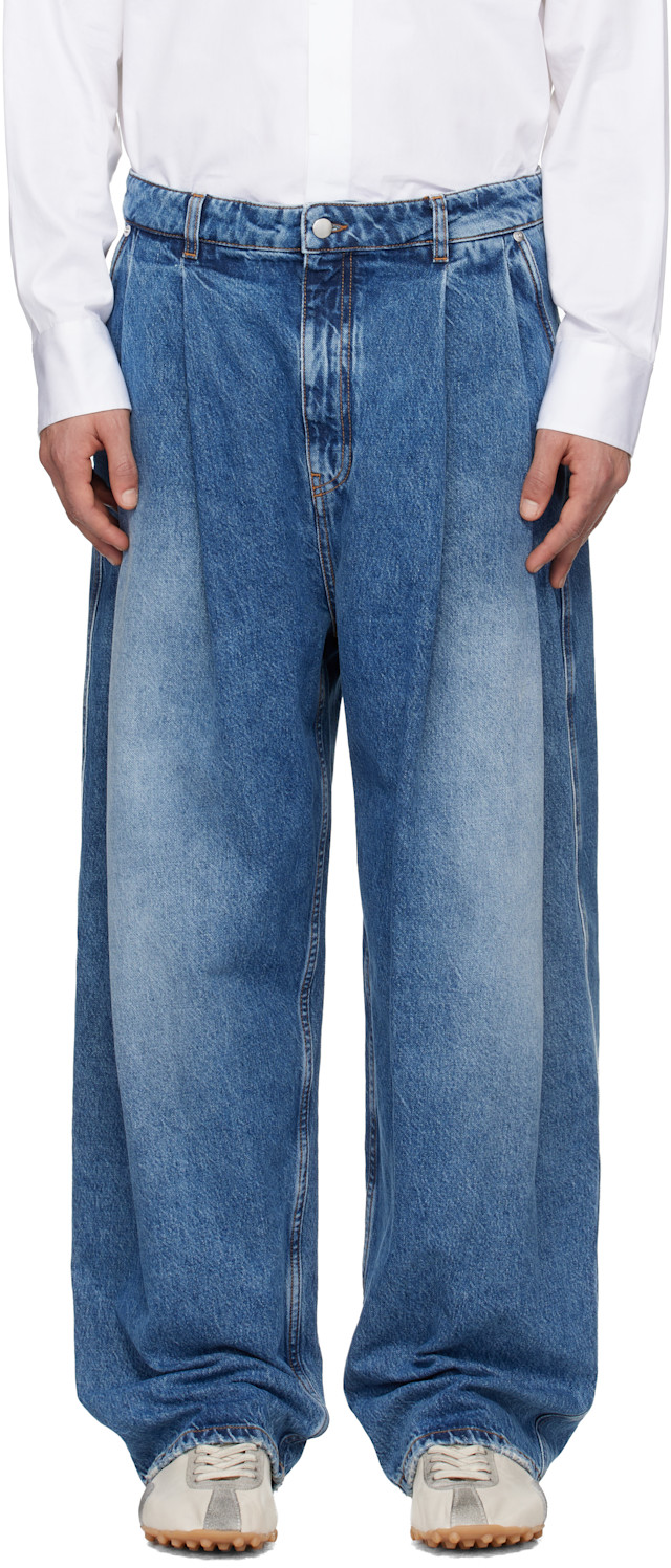 Hed Mayner: Blue Pleated Jeans | SSENSE