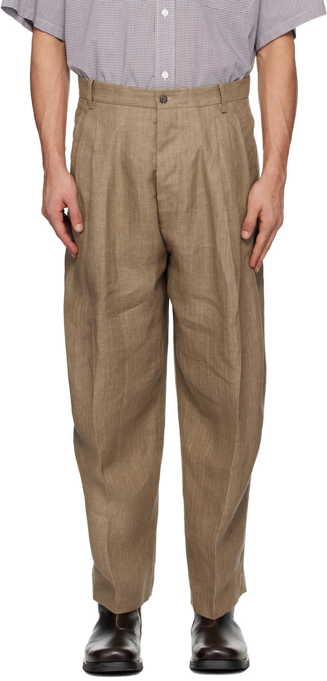 スーツ HED MAYNER woven trousers Hed Mayner: Brown Linen Trousers | SSENSE