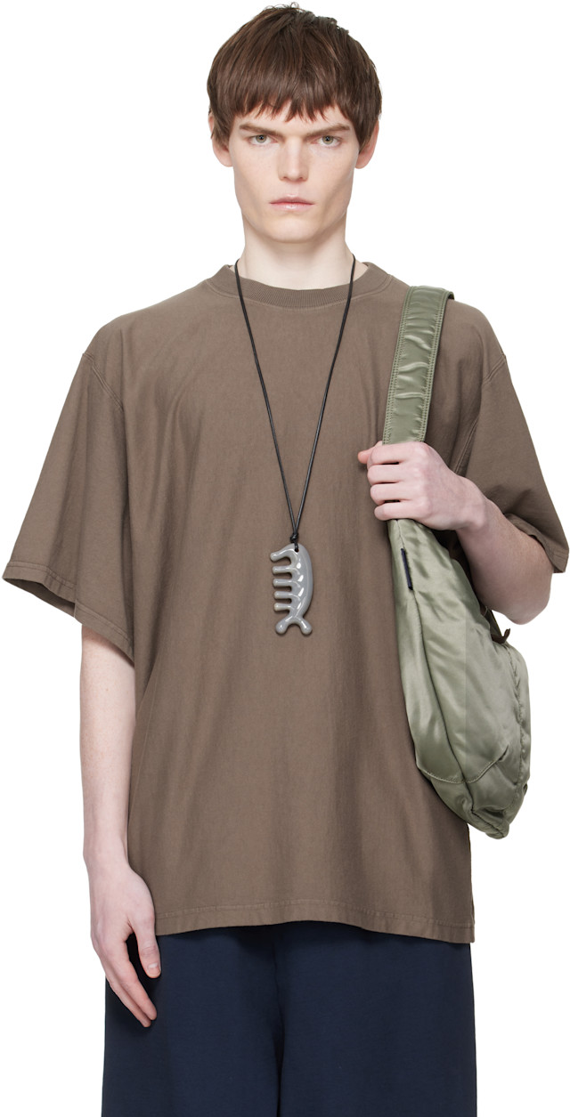 Hed Mayner: Taupe Embroidered-Logo T-shirt | SSENSE