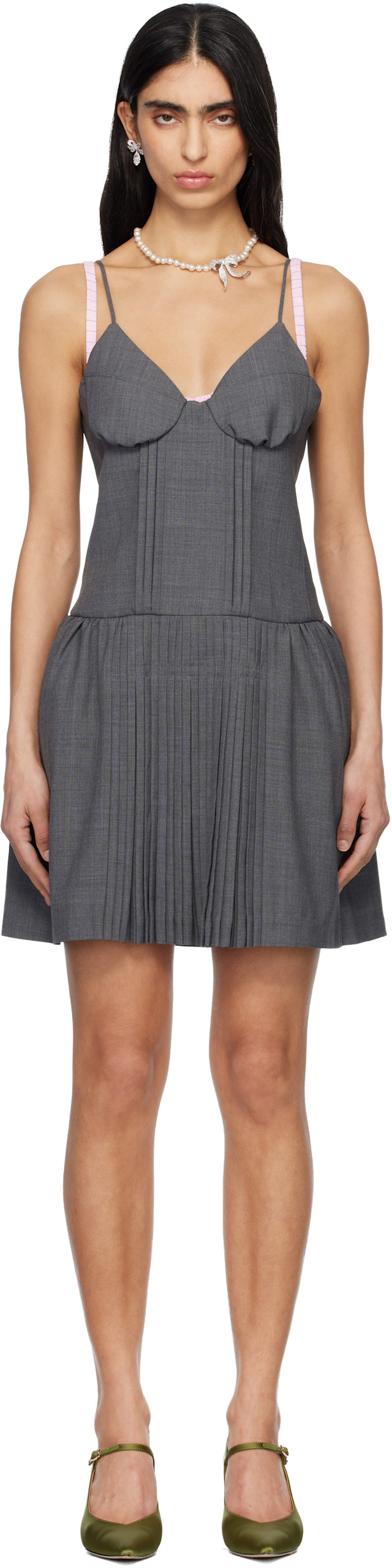 ワンピース SHUSHU/TONG GREY EXCLUSIVE MINI DRESS SHUSHU/TONG: Gray Tuck Detail Bustier Slip Minidress | SSENSE