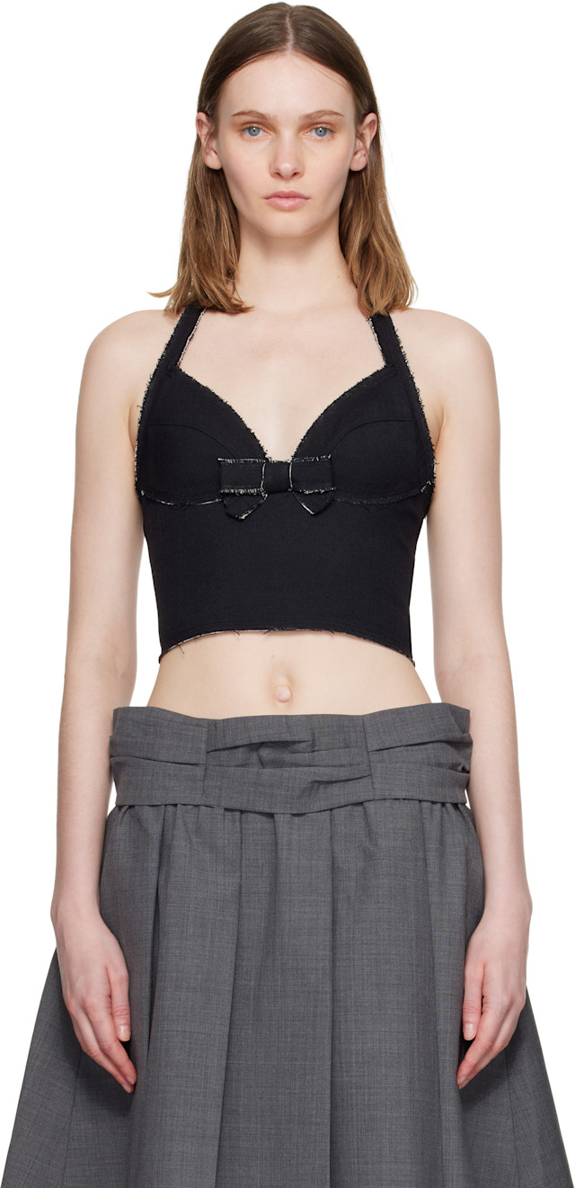 SHUSHU/TONG: Navy Halter Bow Tie Cami Top | SSENSE