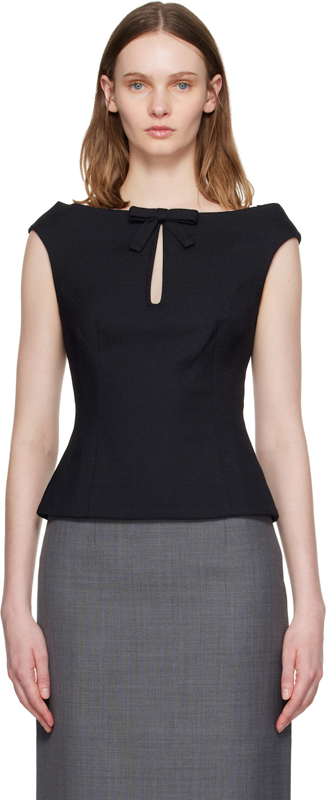 SHUSHU/TONG: Navy Keyhole Cold-Shoulder Crop Top | SSENSE