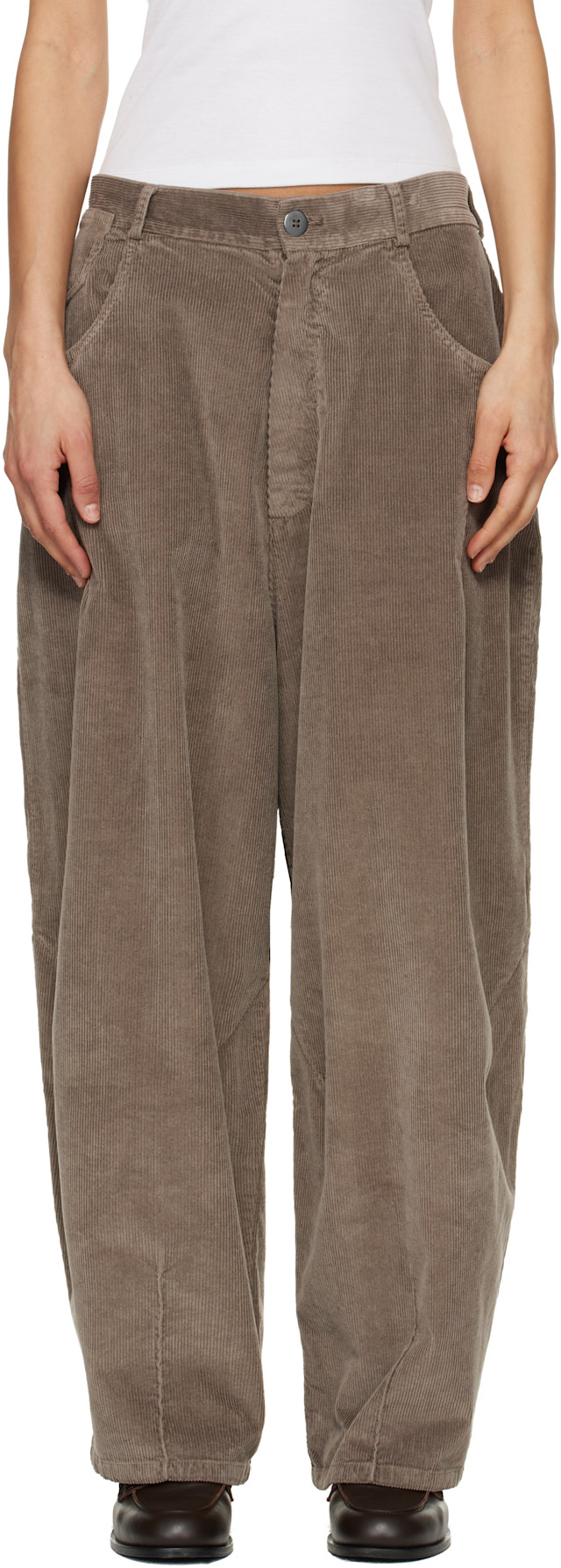 Cordera: Gray Corduroy Baggy Trousers | SSENSE