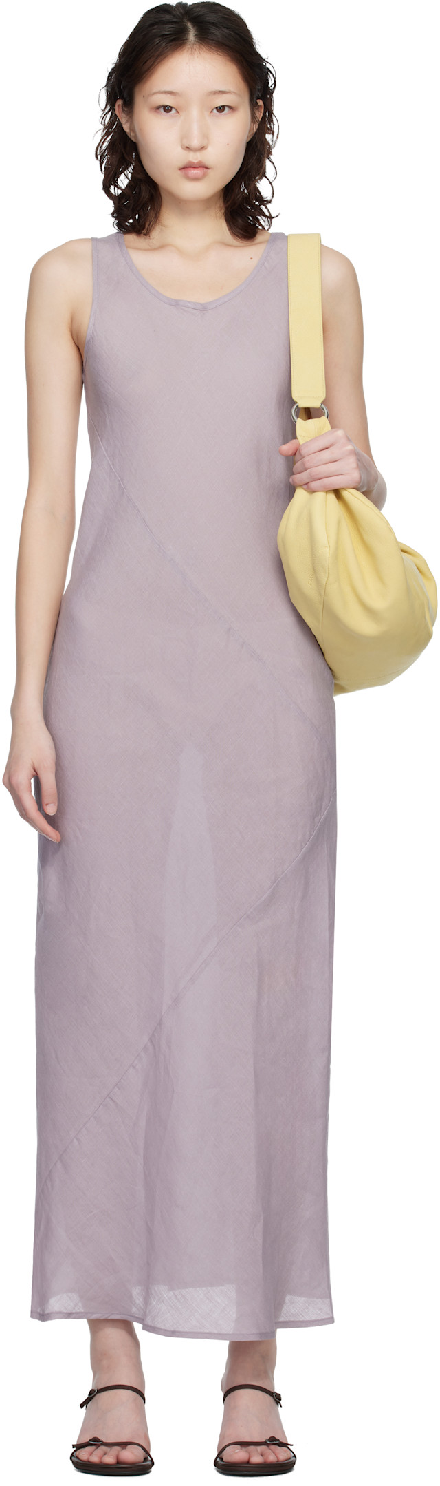 Baserange: Purple Fine Linen Larva Midi Dress | SSENSE