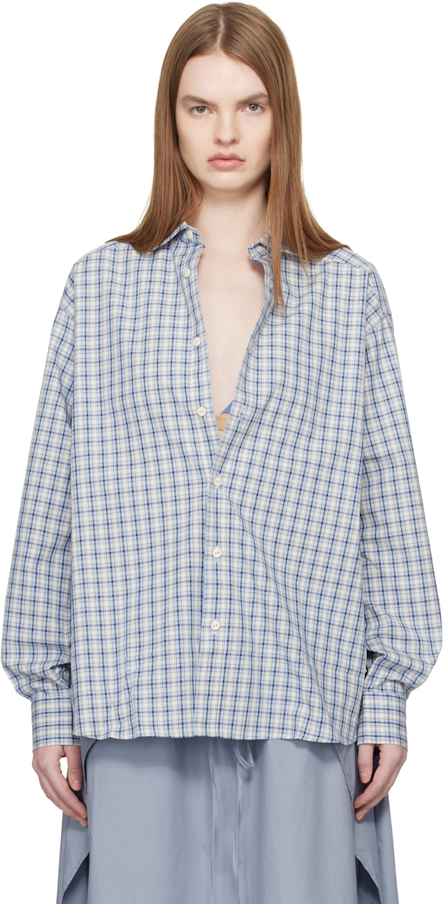 baserange Claude Shirt ブルーチェック シャツ XS Baserange: Blue Claude Shirt | SSENSE