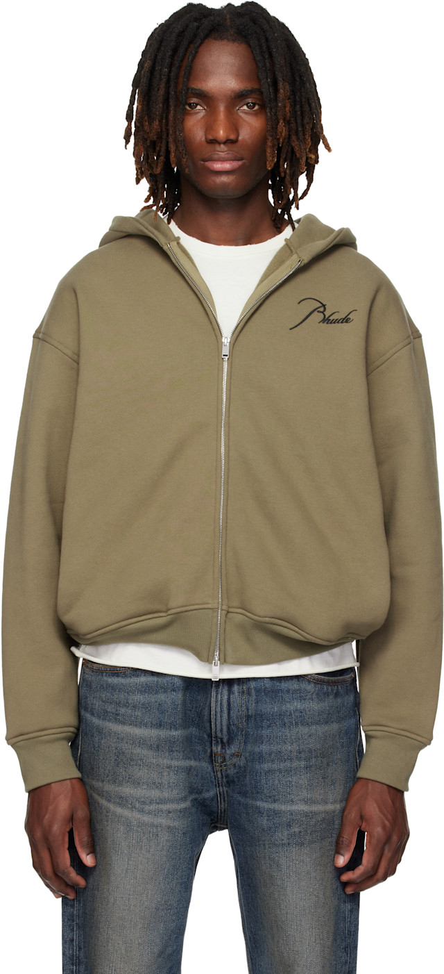 Rhude: Khaki Classique Zip Up Hoodie | SSENSE
