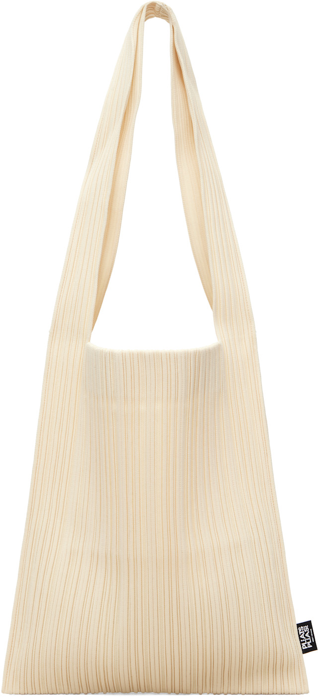 PLEATS PLEASE ISSEY MIYAKE: Beige Crepe Knit Tote | SSENSE