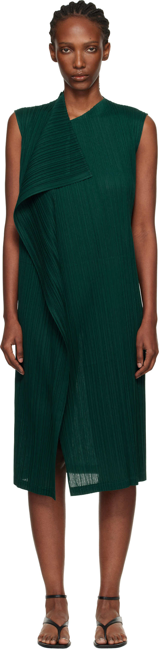 PLEATS PLEASE ISSEY MIYAKE: Green Ramie Pleats Maxi Dress | SSENSE
