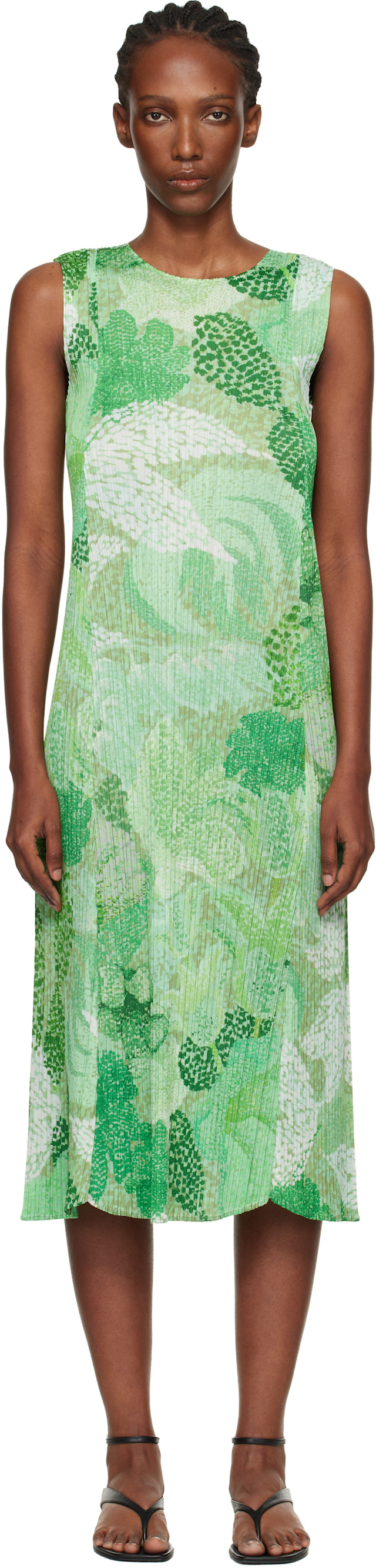 PLEATS PLEASE ISSEY MIYAKE: Green Foggy Forest Maxi Dress | SSENSE