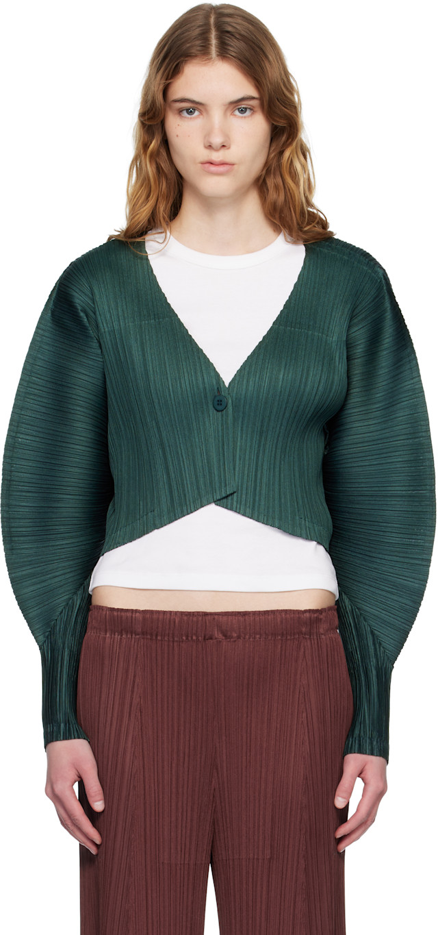 PLEATS PLEASE ISSEY MIYAKE: Green Monthly Colors December Cardigan