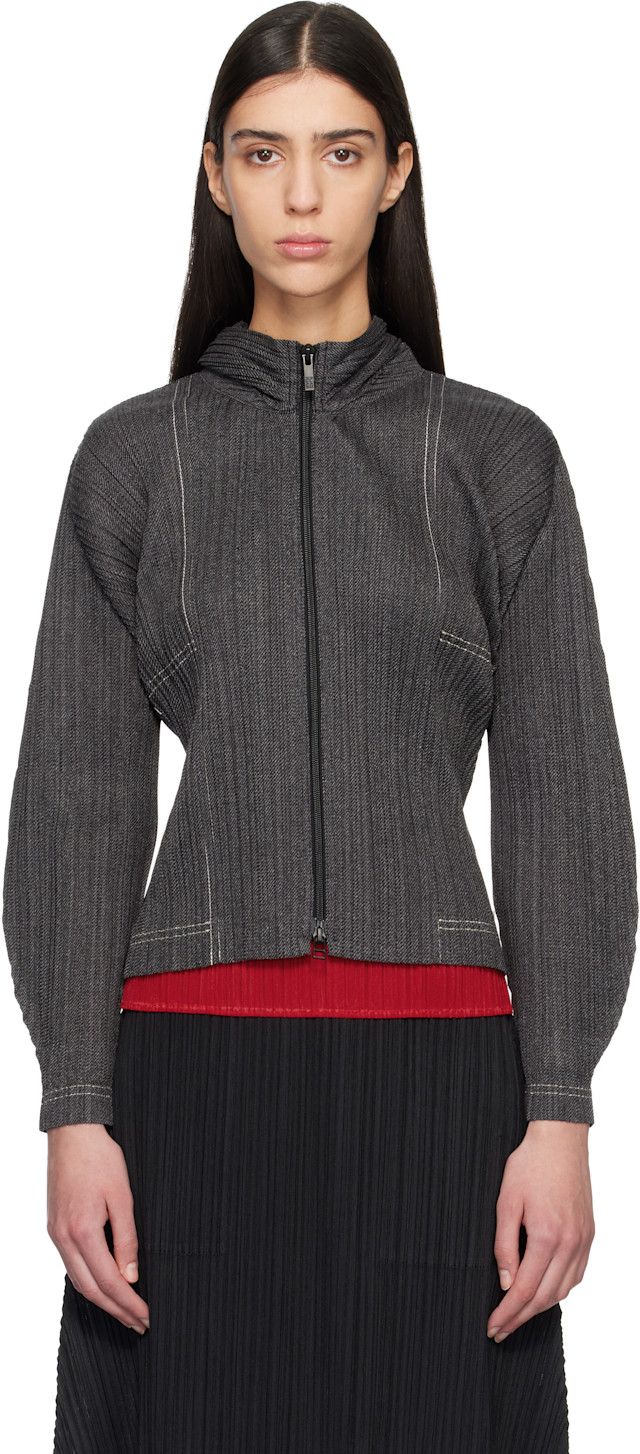 PLEATS PLEASE ISSEY MIYAKE: Black Cotton Denim Hoodie | SSENSE