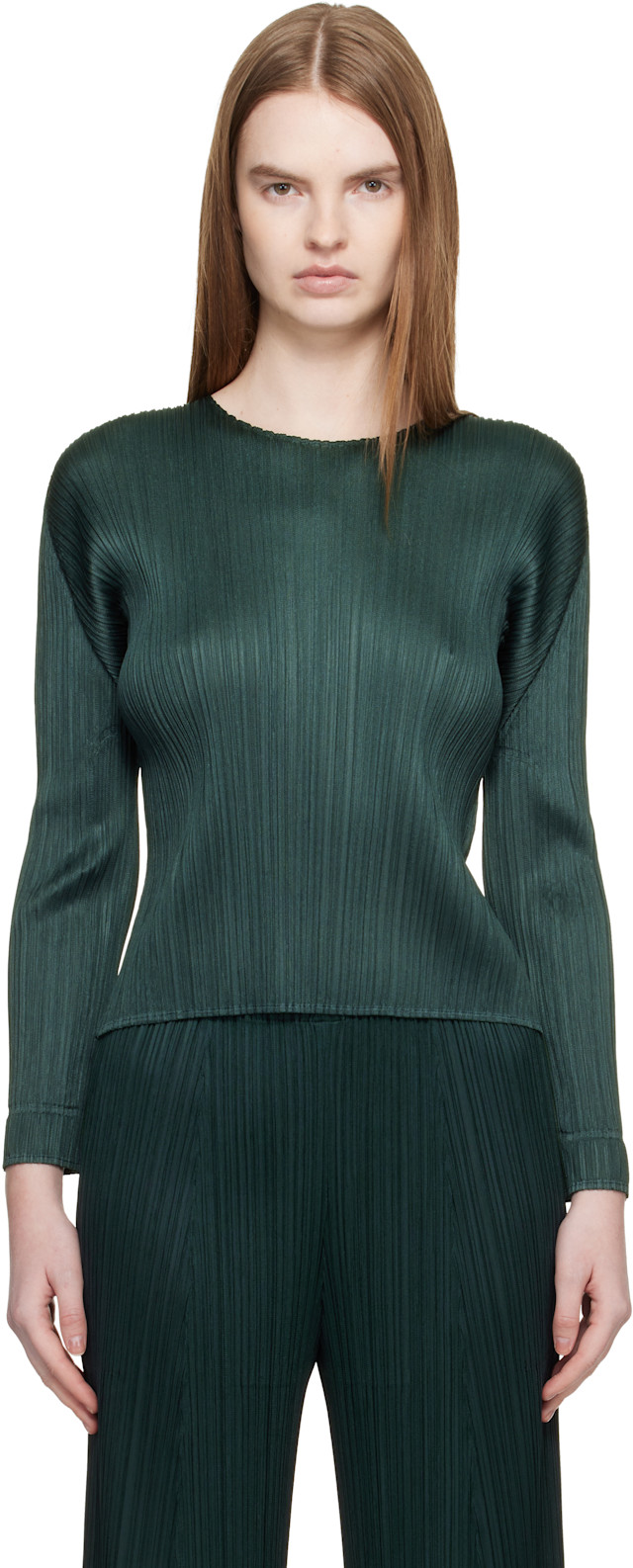 PLEATS PLEASE ISSEY MIYAKE: Green Monthly Colors December Blouse