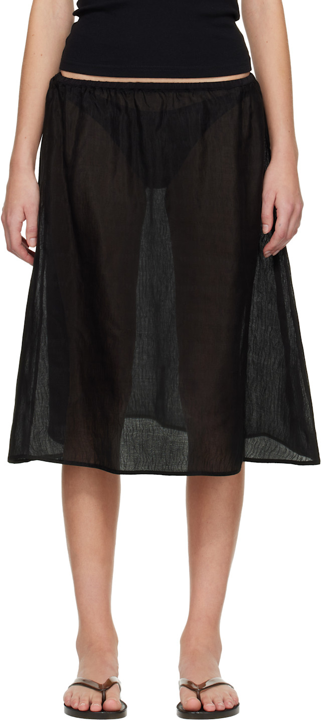 Matteau: Black Sheer Midi Skirt | SSENSE