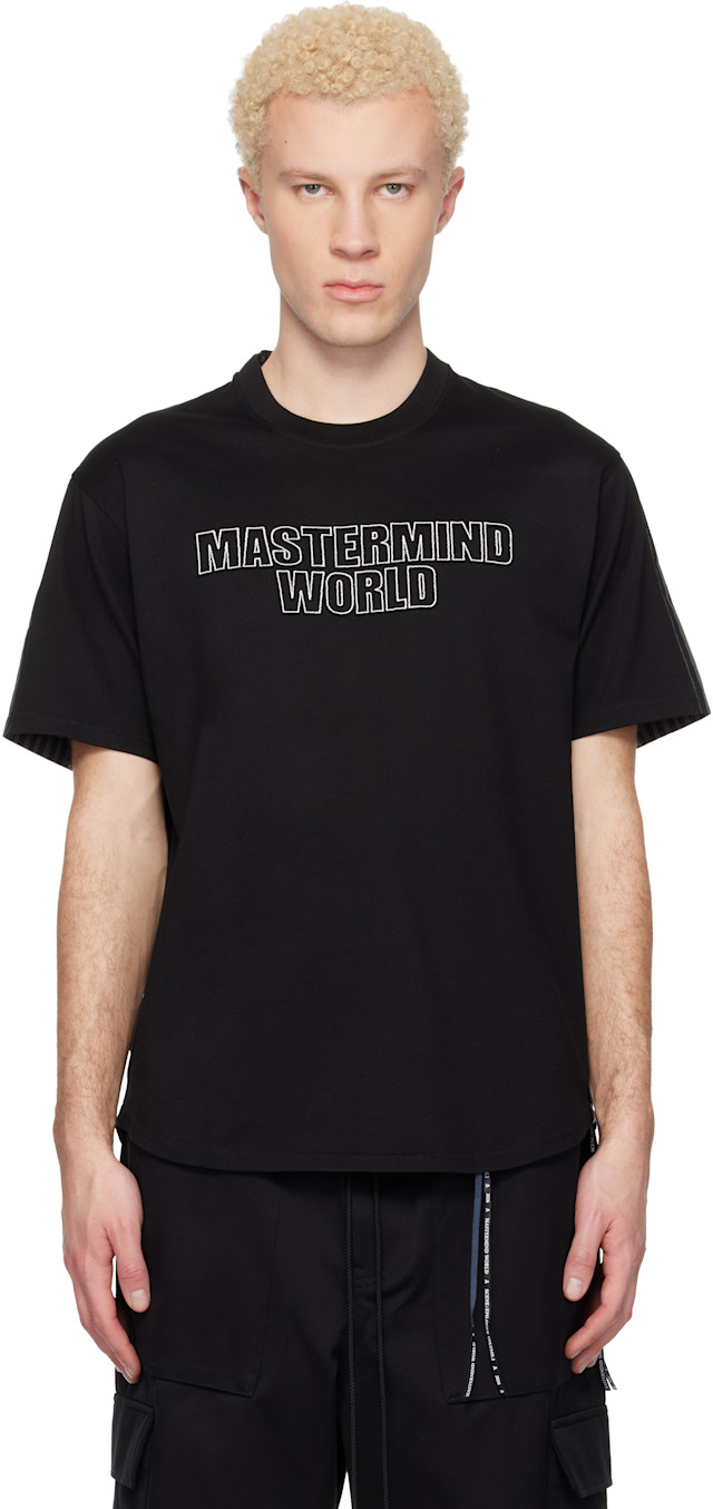 MASTERMIND WORLD: Black MW Mixed-Fabric SS T-shirt | SSENSE