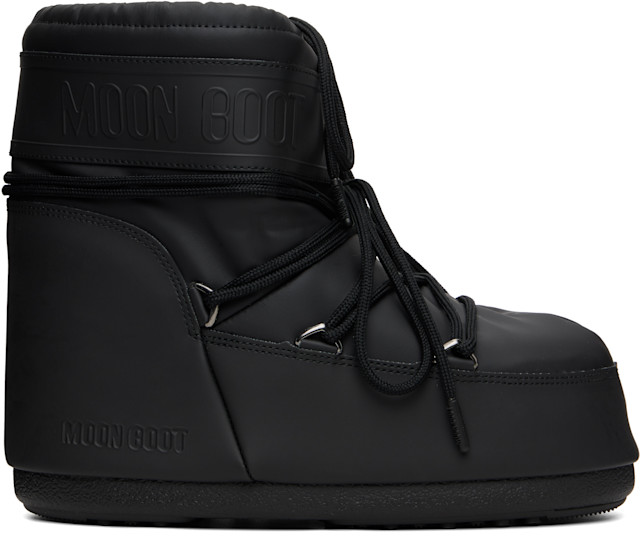 Moon Boot: Black Icon Low Rubber Boots | SSENSE