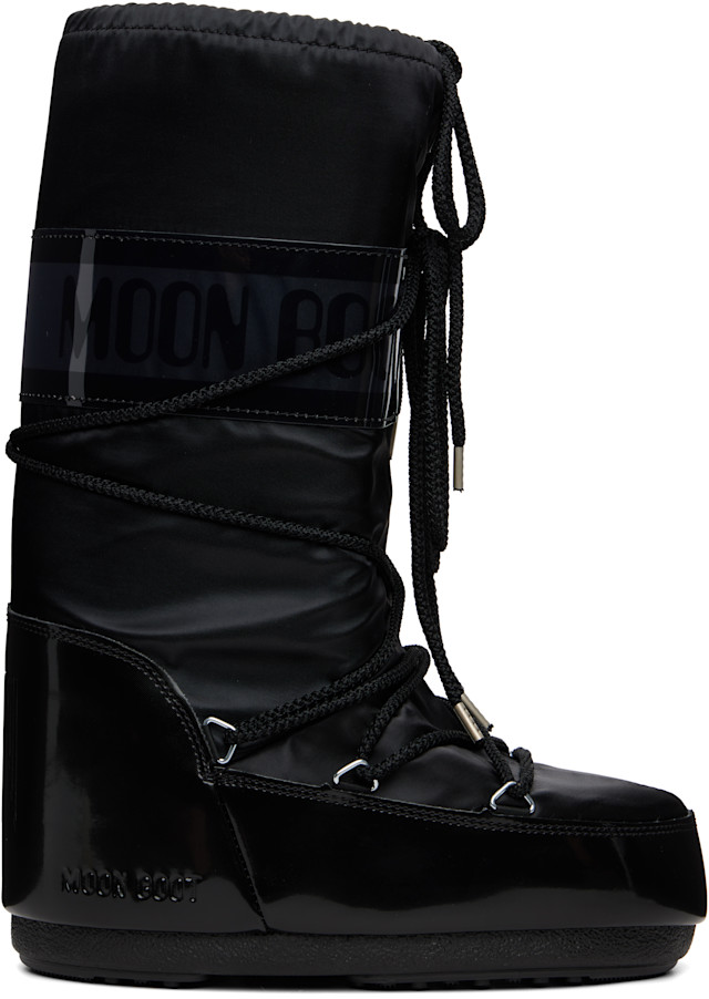 Moon Boot: Black Icon Glance Satin Boots | SSENSE