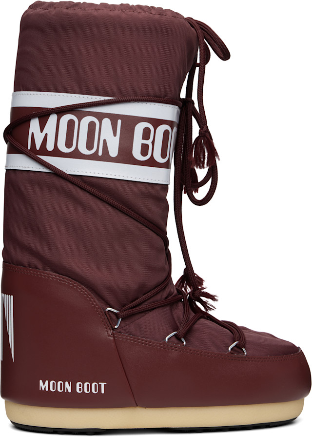 Moon Boot: Burgundy Icon Nylon Boots | SSENSE