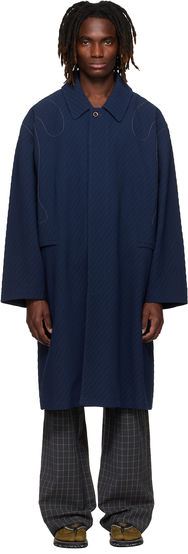 25SS KIKO KOSTADINOV ネックカバー　ブルー Kiko Kostadinov: Navy Euri K-Shoulder Coat | SSENSE