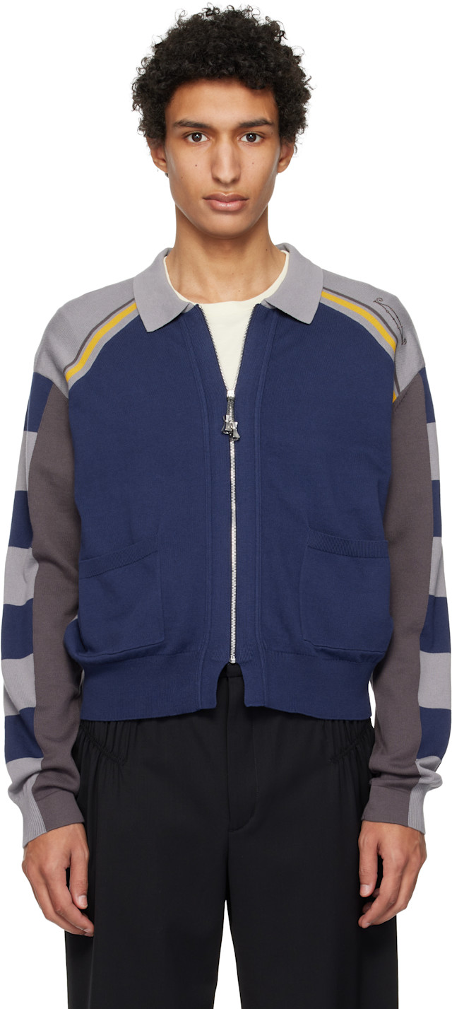 Kiko Kostadinov: Gray & Blue Kest Cardigan | SSENSE