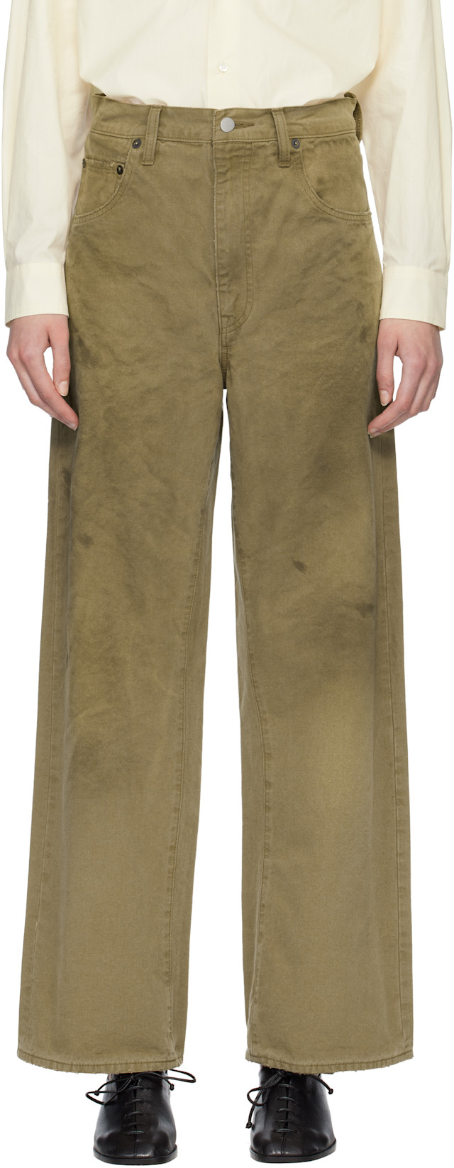 s*様 Simply ComplicatedBF ST JEAN RAW 34 ssstein: Beige Sulfur Dyed Oxford Vintage Wide Jeans | SSENSE