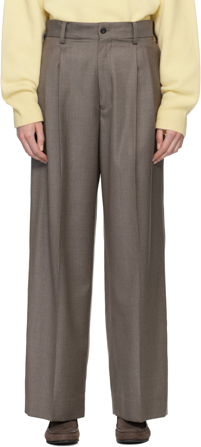 ssstein: Gray Extra Fine Wool Long Wide Trousers | SSENSE