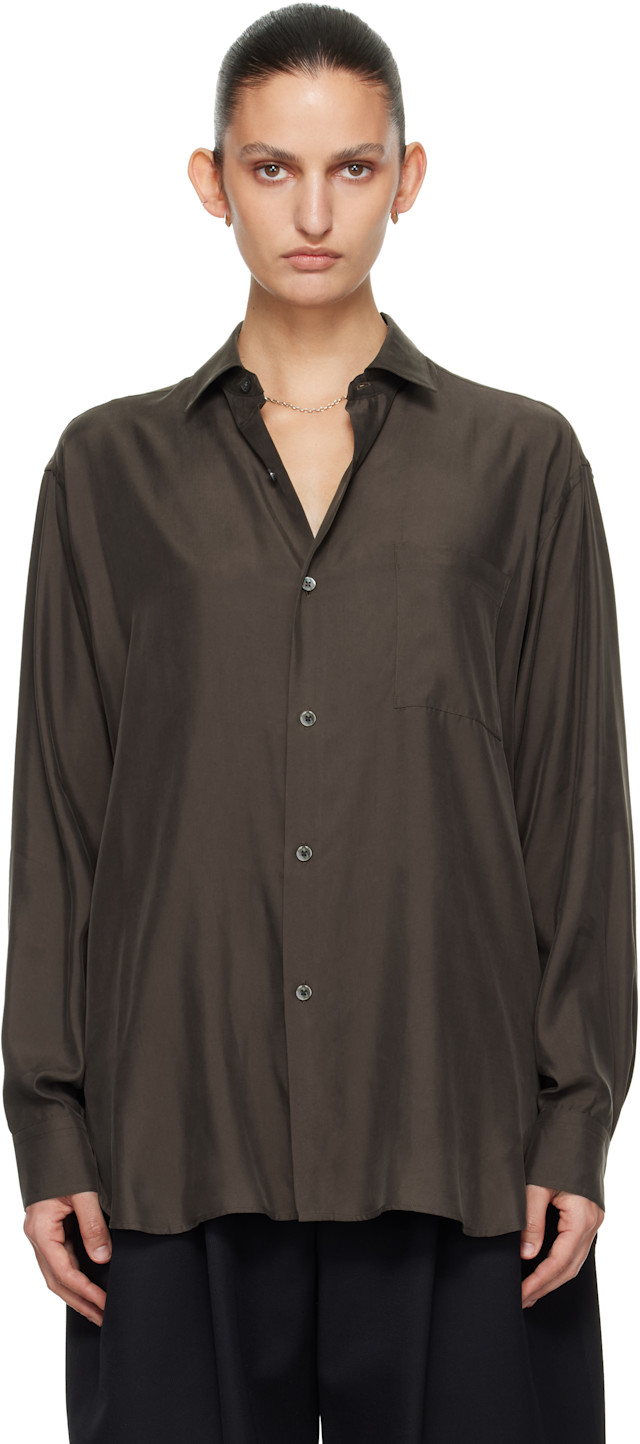 ssstein: Brown Cupro Twill Oversized LS Shirt | SSENSE