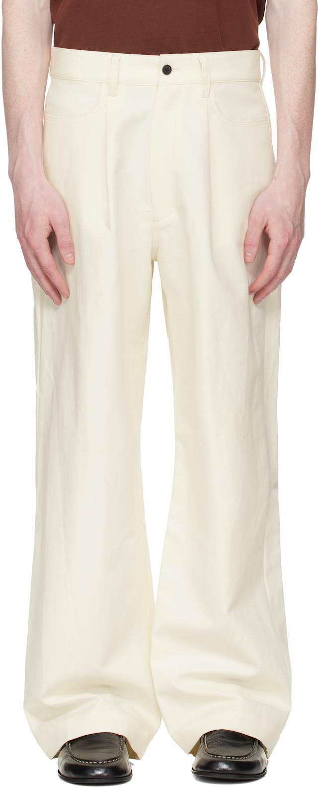 ssstein: Off-White Double Weave Cotton One Tuck Wide Trousers | SSENSE