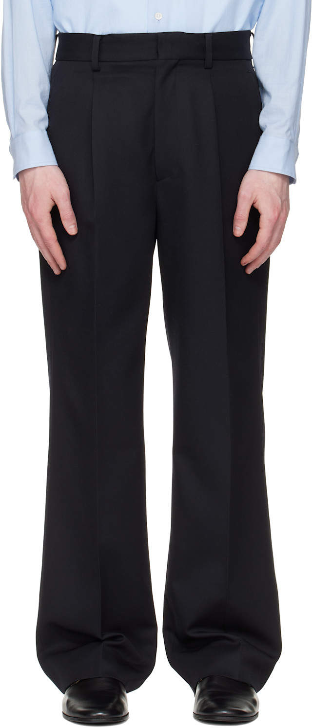 ssstein: Navy Wool Kersey Straight Trousers | SSENSE