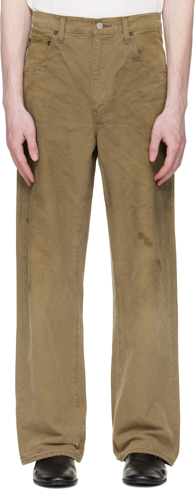 ム*ン様 sssteinSULFUR DYED OXFORD VINTAGE J ssstein: Khaki Sulfur Dyed Oxford Vintage Wide Trousers | SSENSE