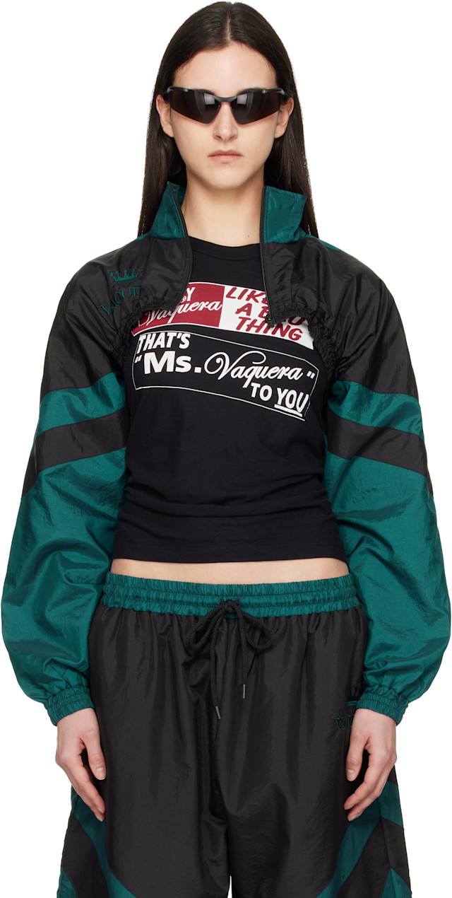 VAQUERA: Green & Black Cropped Windbreaker Jacket | SSENSE Denmark