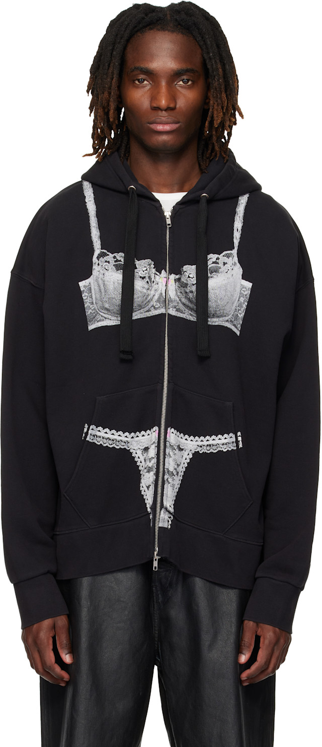 VAQUERA: Black Trompe l'Oeil Zip Hoodie | SSENSE