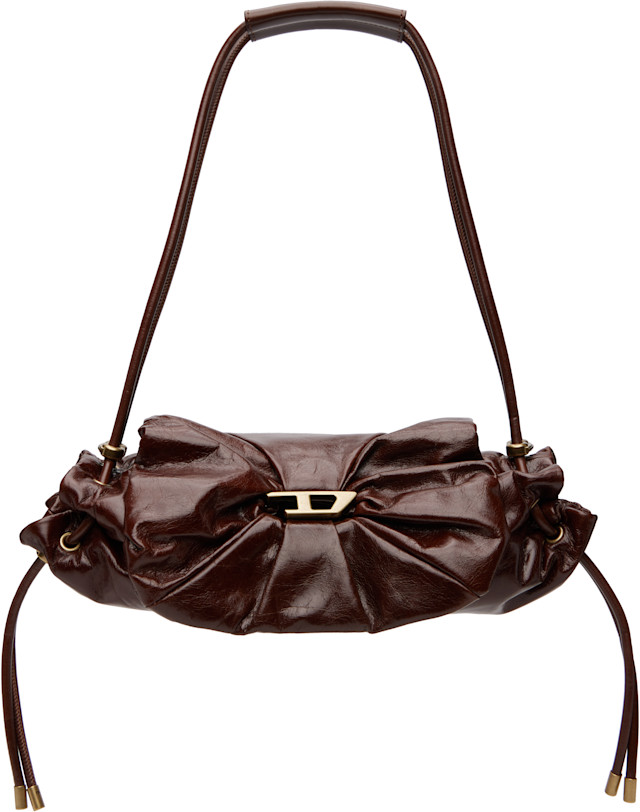 Diesel: ブラウン Scrunch-D-Small シャイニーレザー ショルダーバッグ