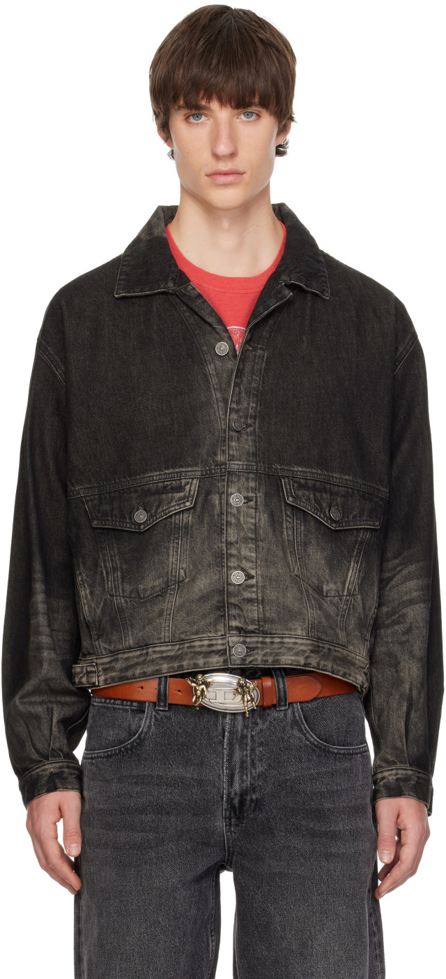 Diesel: Black Dirty-Effect Denim Trucker Jacket | SSENSE