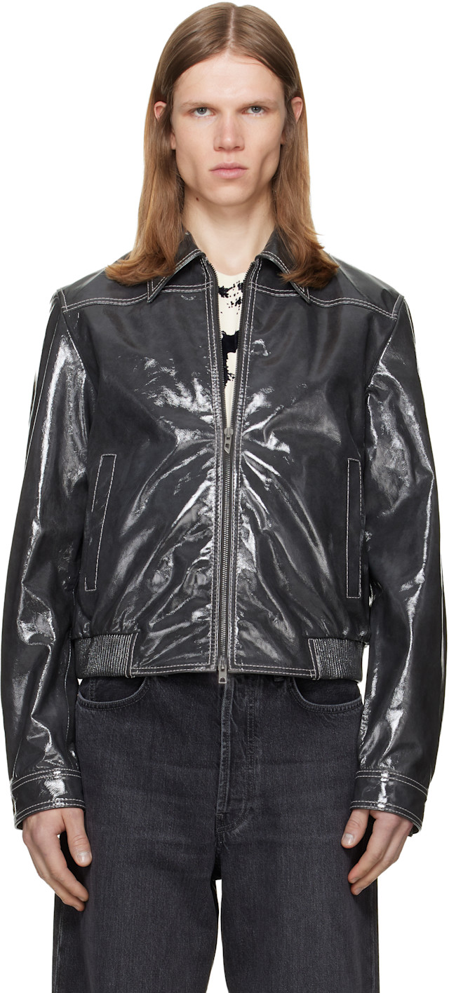 DIESEL エナメルジャケット 美品 Diesel: グレー エナメルレザー ジャケット | SSENSE 日本